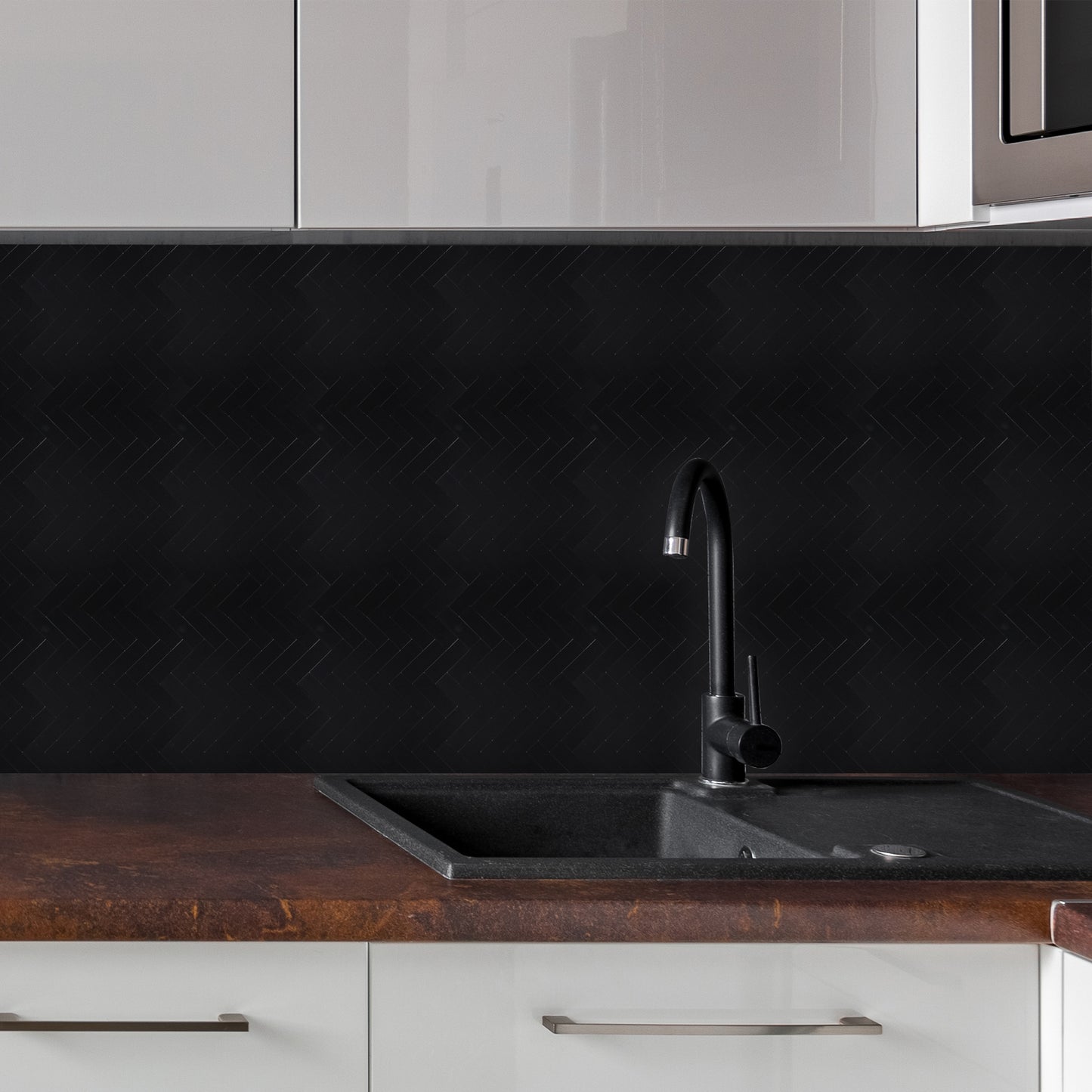 Herringbone Black Peel and Stick Backsplash Tile