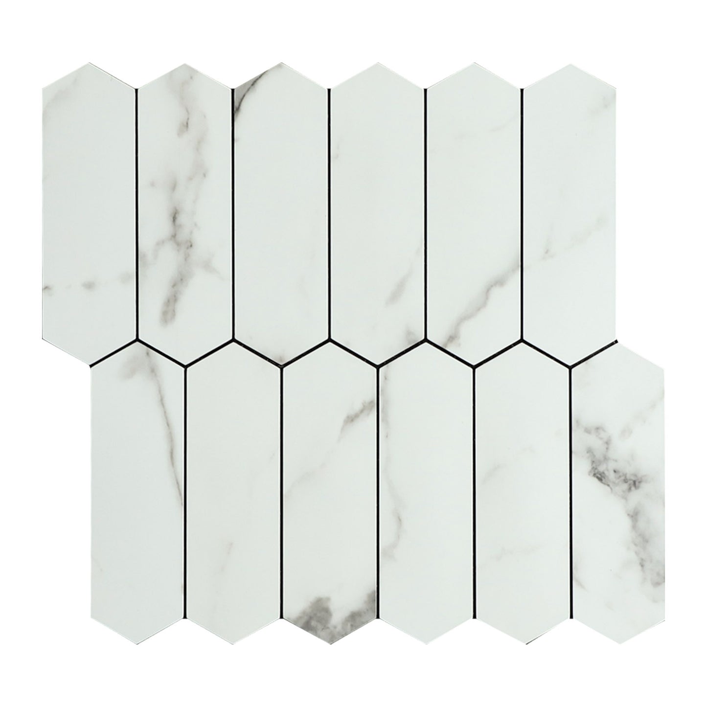 White Long Stone Hexagon Peel and Stick Backsplash Tile