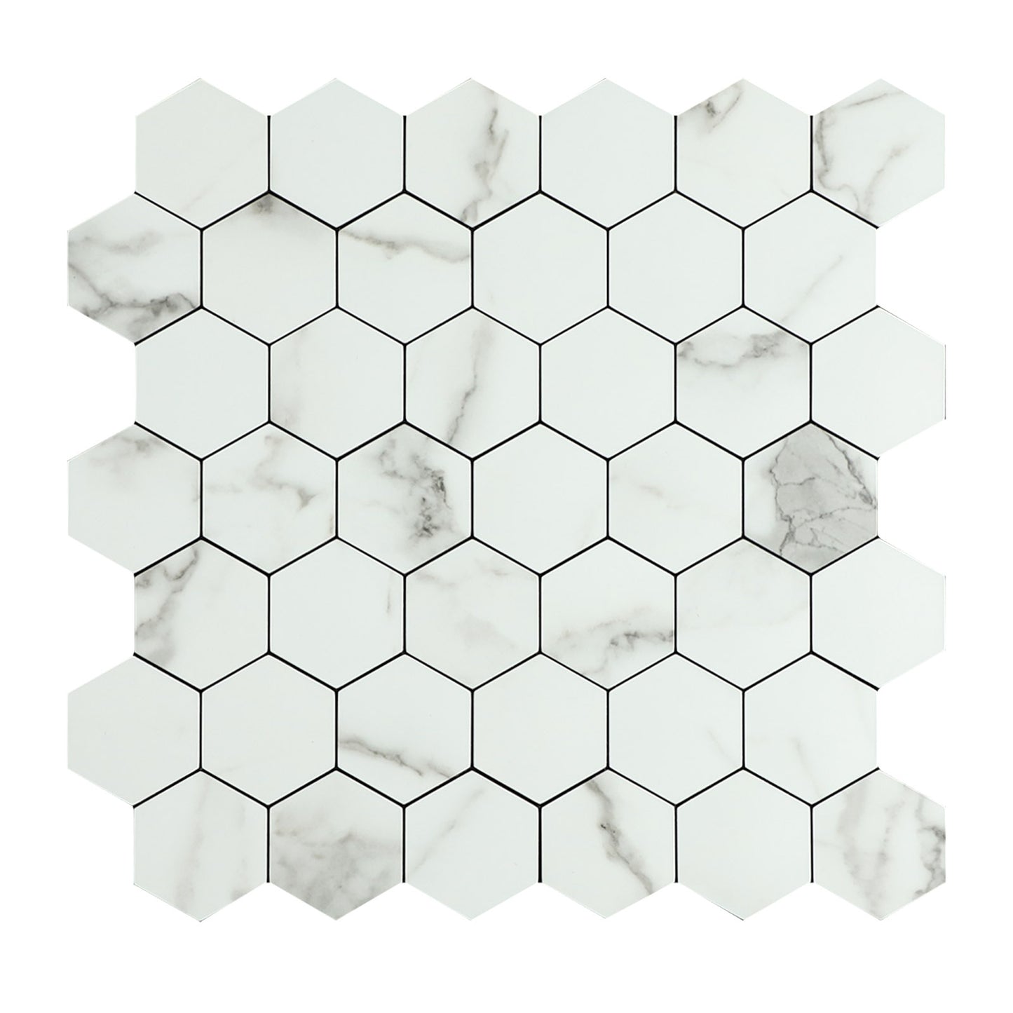 White Stone Hexagon Peel and Stick Backsplash Tile