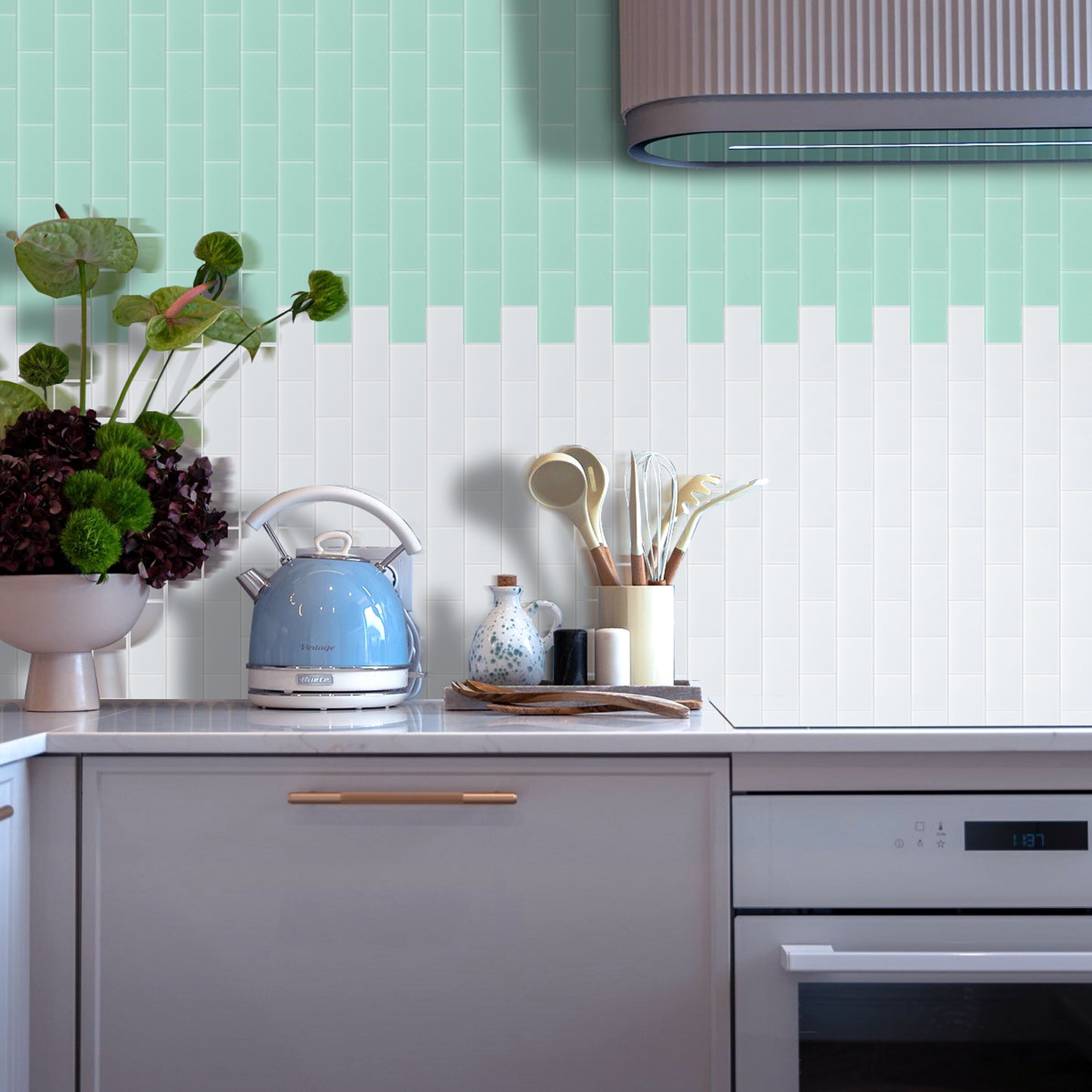 Blue Peel and Stick Backsplash Wall Tile