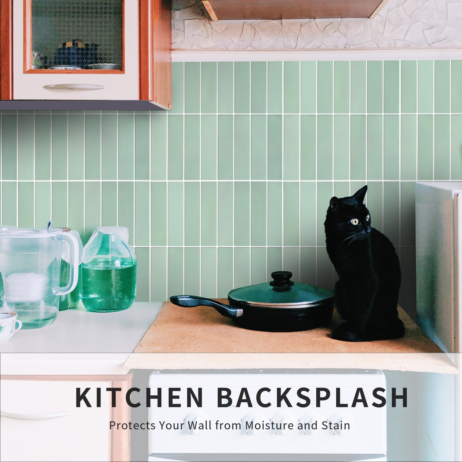 3D Green Gradient Linear Peel and Stick Wall Tile
