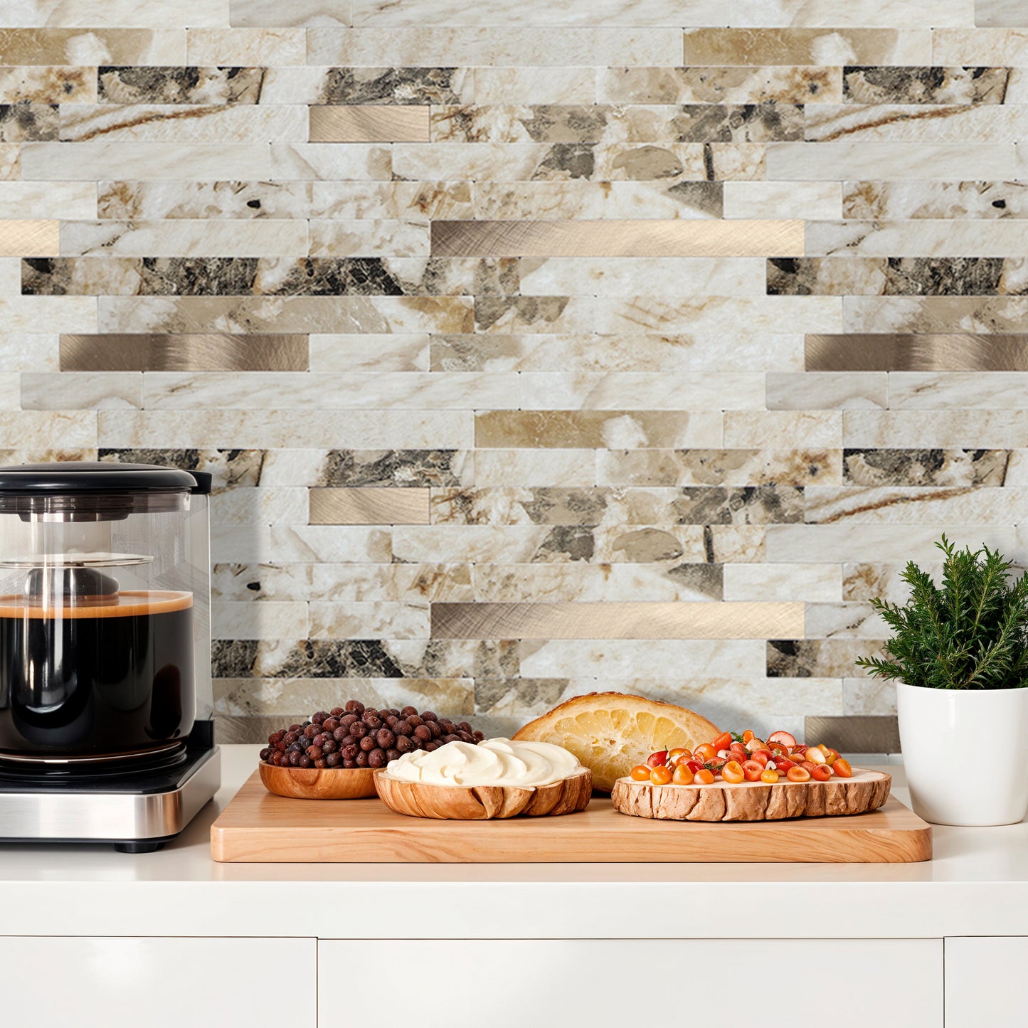 Miscasa Peel and Stick Backsplash – Amber Stone Texture Wall Tiles（12-Sheet）