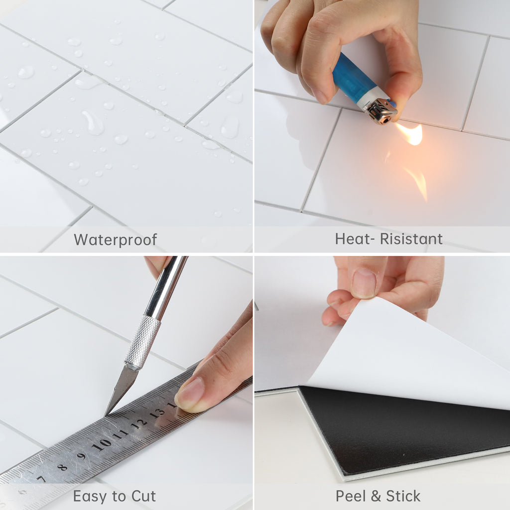 3D Glossy White Subway Peel and Stick Wall Tile
