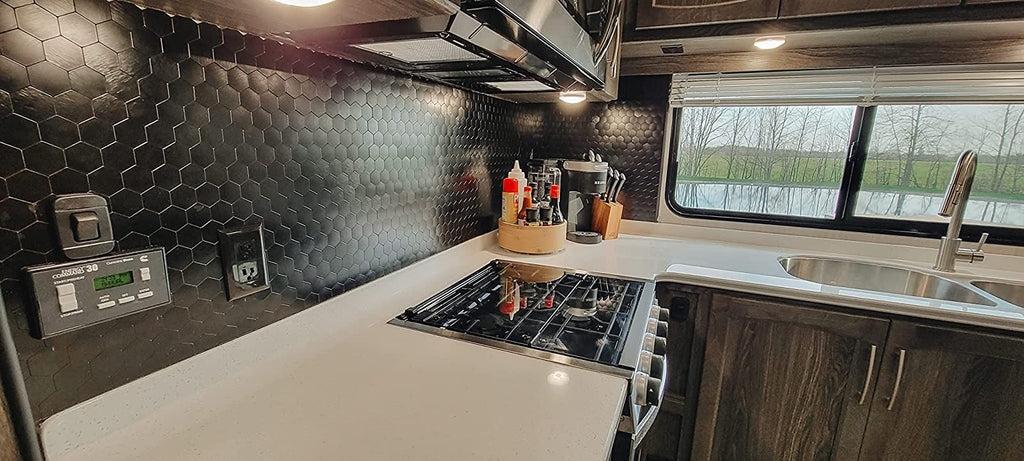 Black Aluminum Hexagon Peel and Stick Backsplash Tile