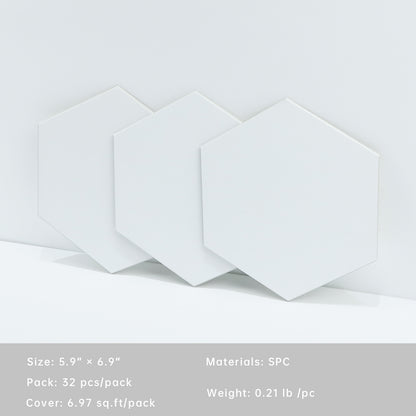 White Hexagon Peel and Stick Wall Tile