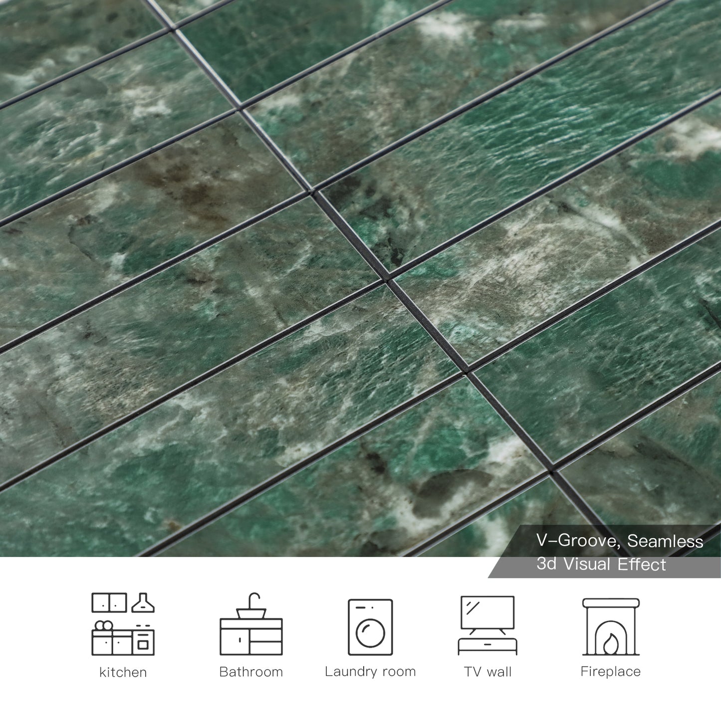 Green Marble Peel and Stick Backsplash Wall Tile