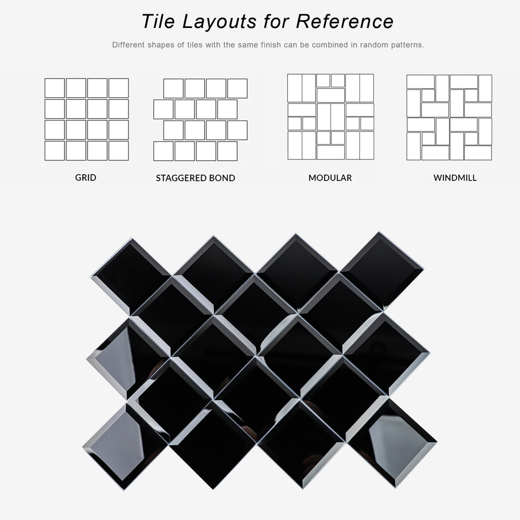 Diamond Grade Glass Mirror Beveled Subway  Peel and Stick Backsplash Wall Tile