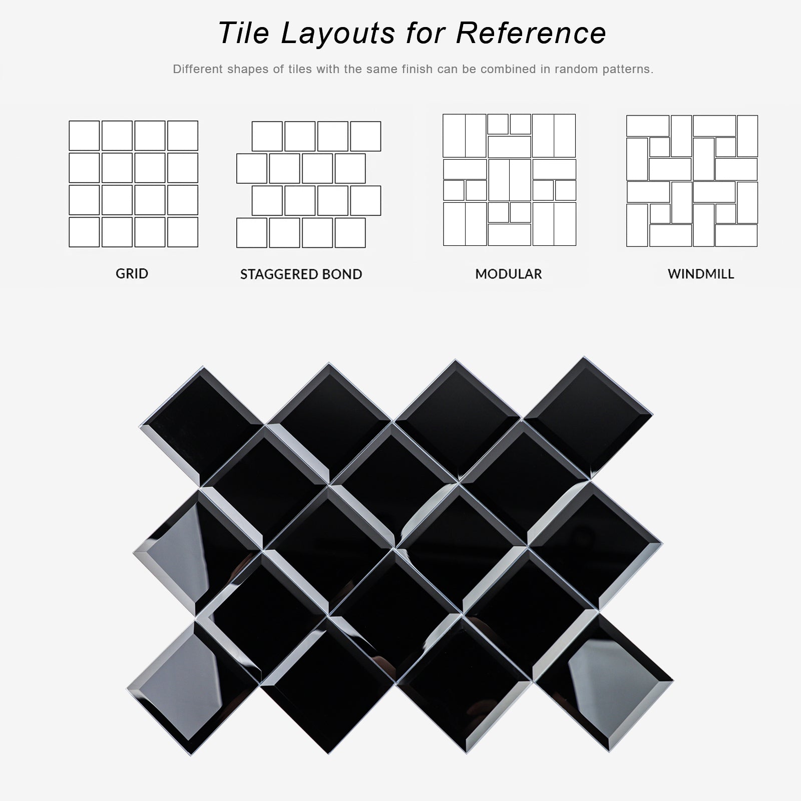 Diamond Grade Glass Mirror Beveled Subway  Peel and Stick Backsplash Wall Tile