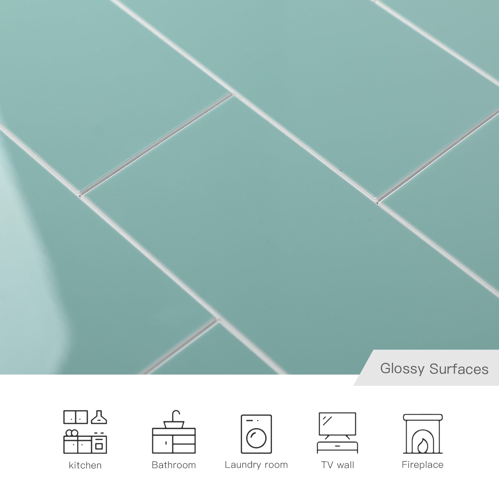 3D Glossy Green Subway Peel and Stick Wall Tile