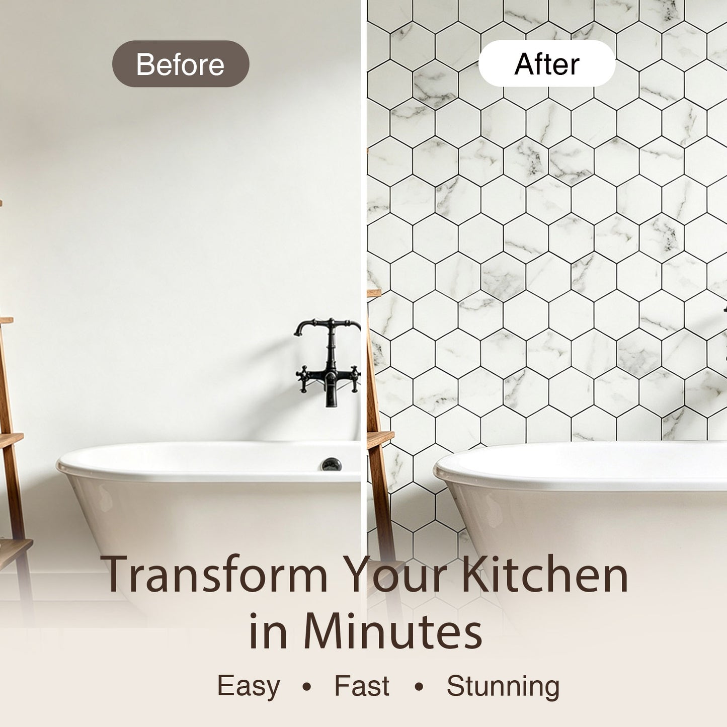 White Stone Hexagon Peel and Stick Backsplash Tile