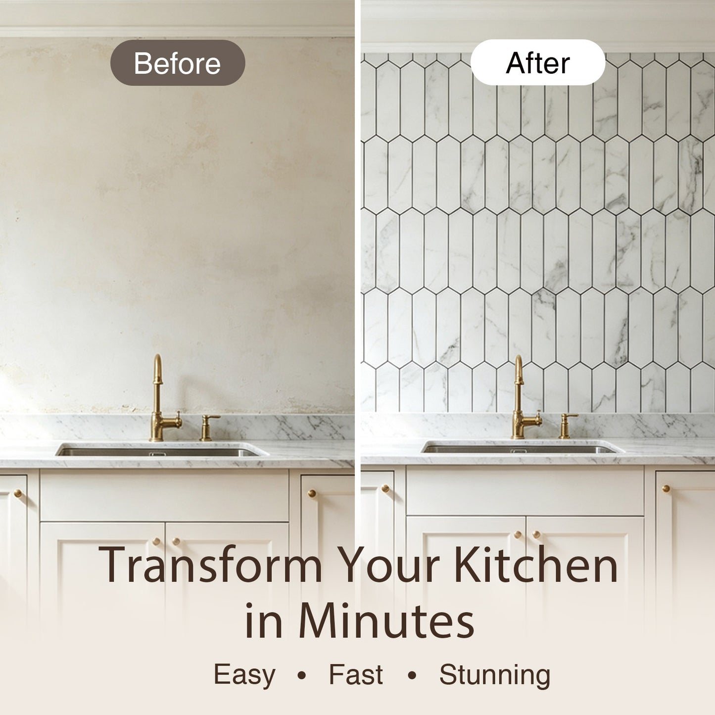 White Long Stone Hexagon Peel and Stick Backsplash Tile