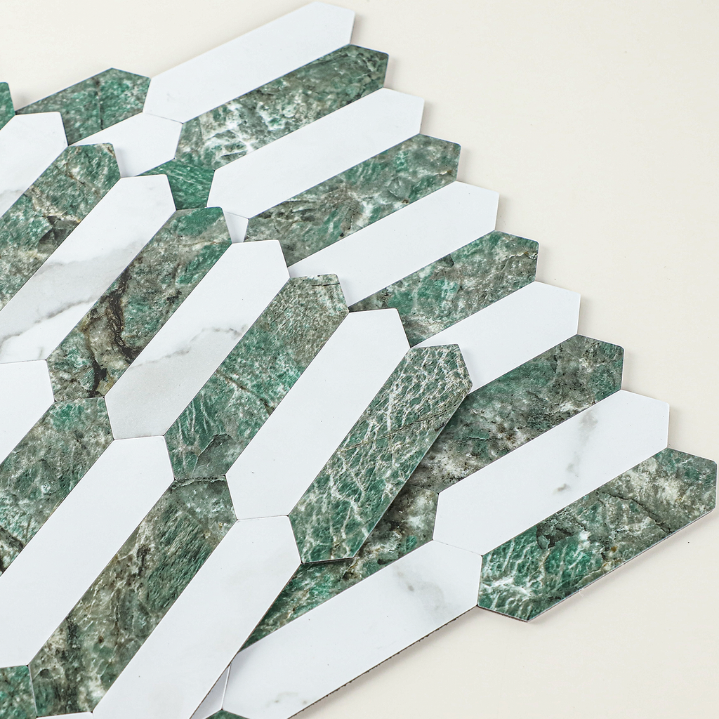 Long Green Hexaon Peel and Stick Backsplash Tile