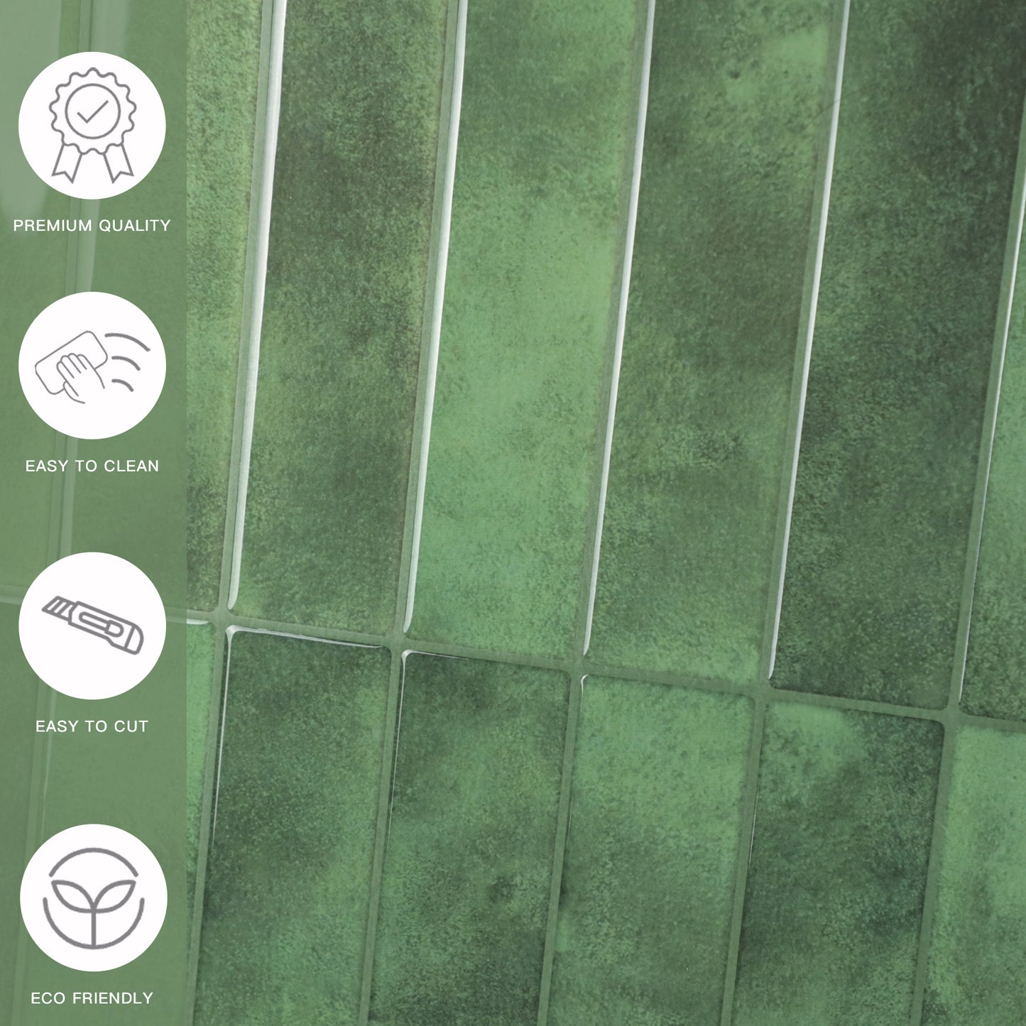 Peel and Stick Backsplash for Home Décor,  Green Vinyl  Wall Tiles Stick On Backsplash for Kitchen, Bathroom（10-Pack）