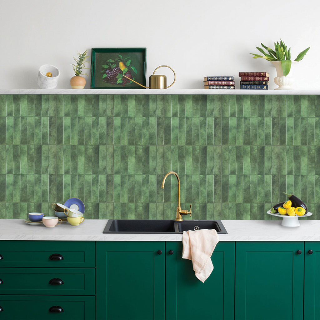 Peel and Stick Backsplash for Home Décor,  Green Vinyl  Wall Tiles Stick On Backsplash for Kitchen, Bathroom（10-Pack）