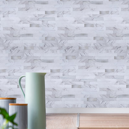 Faux Volakas White Stone  Peel and Stick Backsplash Wall Tile