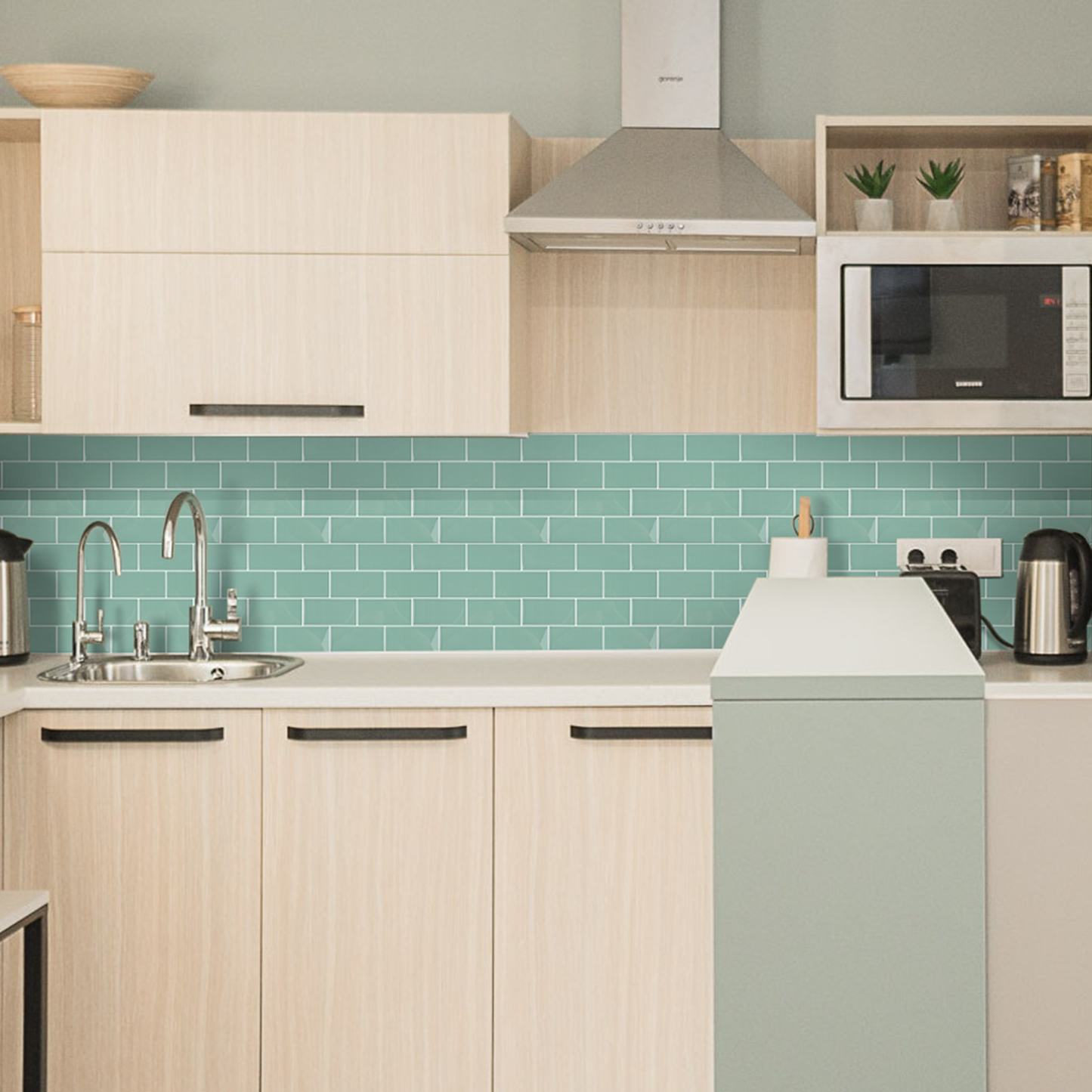 3D Green Subway Peel and Stick Backsplash Wall Tile