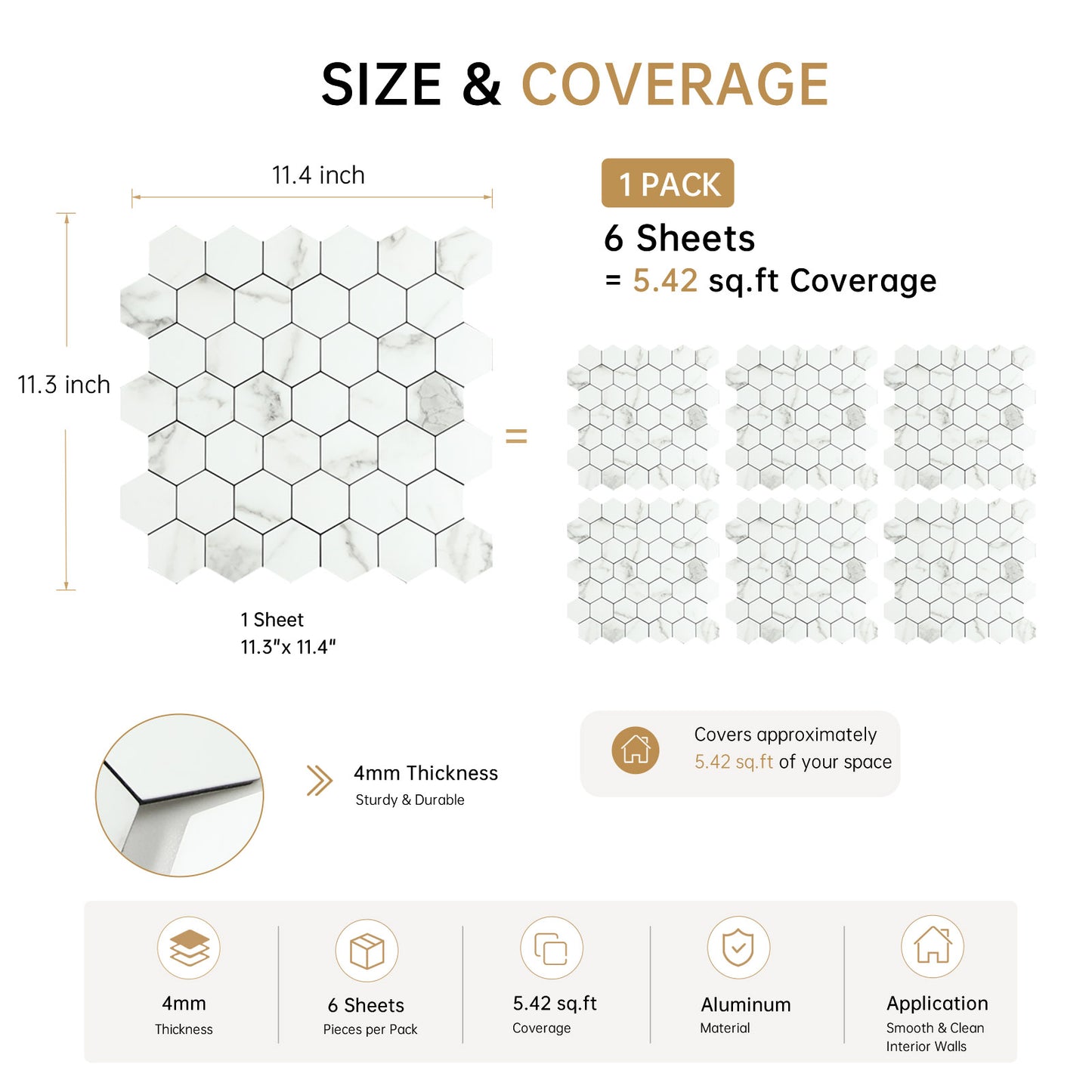 White Stone Hexagon Peel and Stick Backsplash Tile