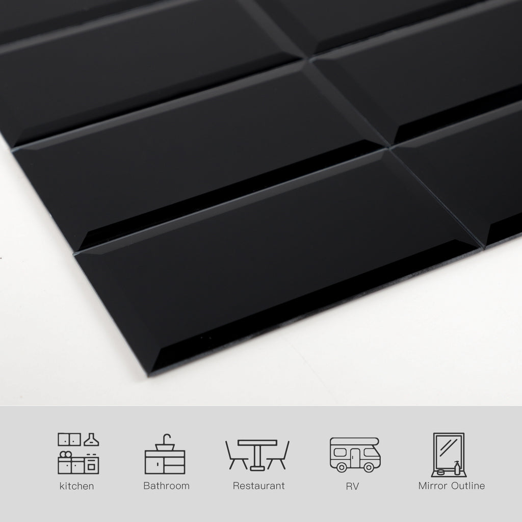 Diamond Grade Glass Mirror Beveled Subway  Peel and Stick Backsplash Wall Tile
