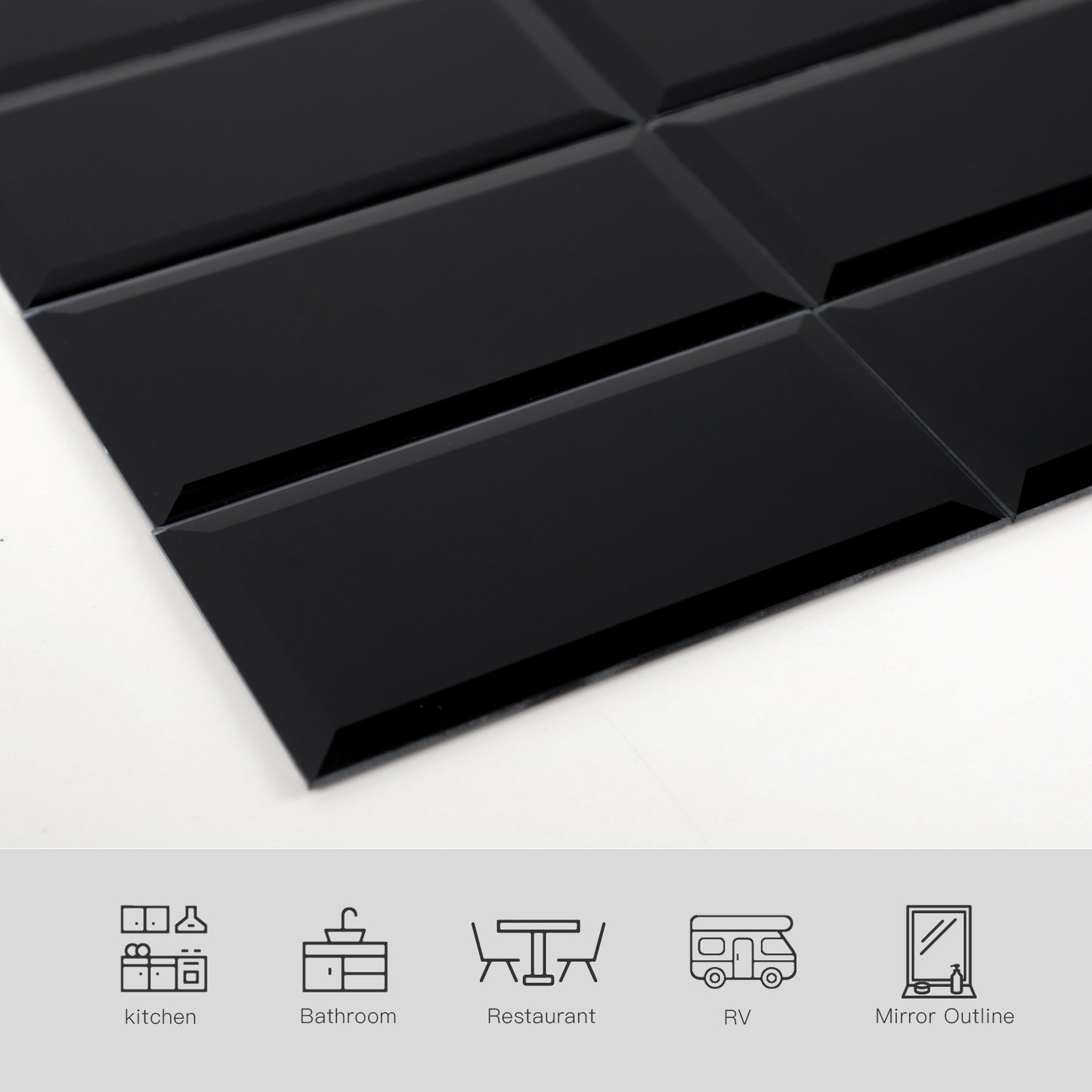 Diamond Grade Glass Mirror Beveled Subway  Peel and Stick Backsplash Wall Tile