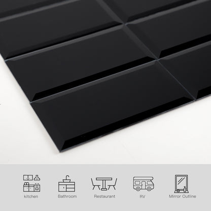 Diamond Grade Glass Mirror Beveled Subway  Peel and Stick Backsplash Wall Tile