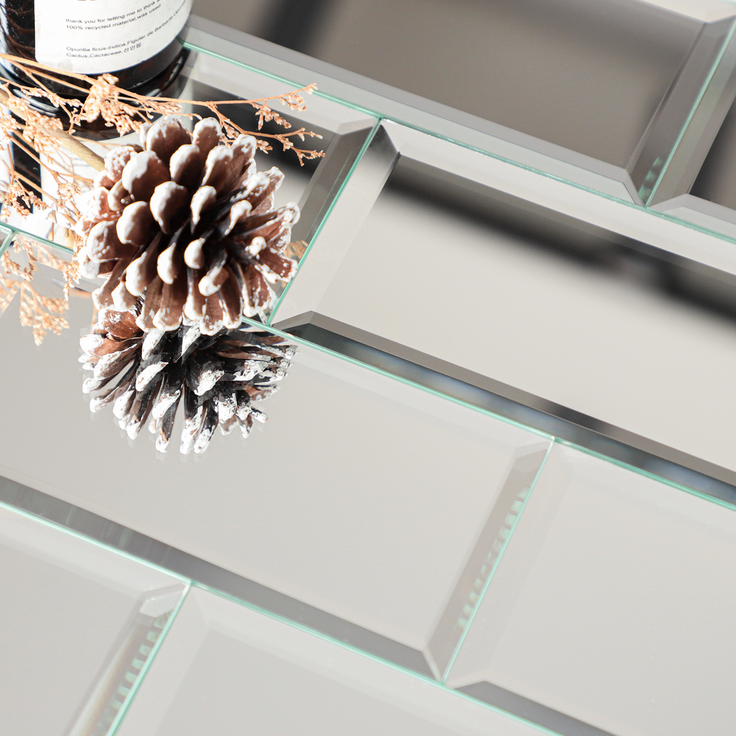 Diamond Grade Glass Mirror Beveled Subway  Peel and Stick Backsplash Wall Tile