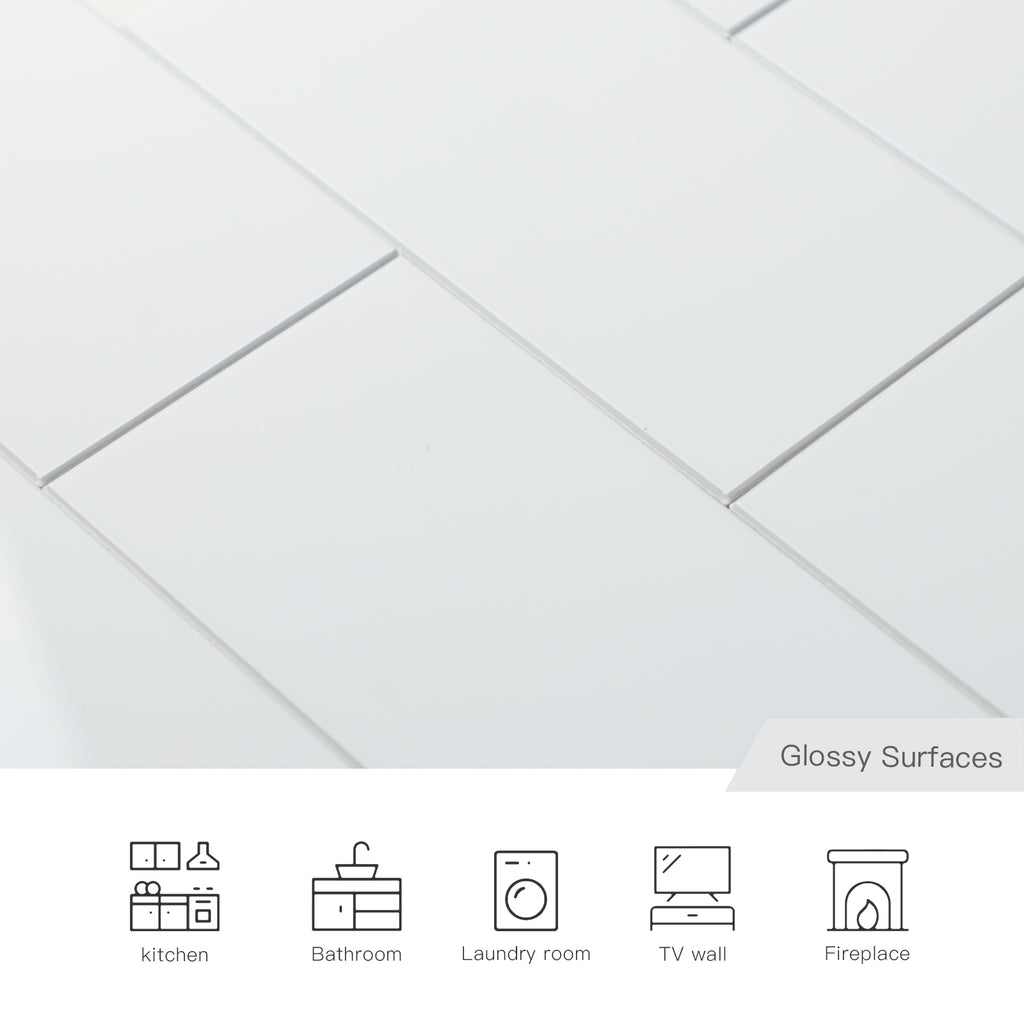 3D Glossy White Subway Peel and Stick Wall Tile