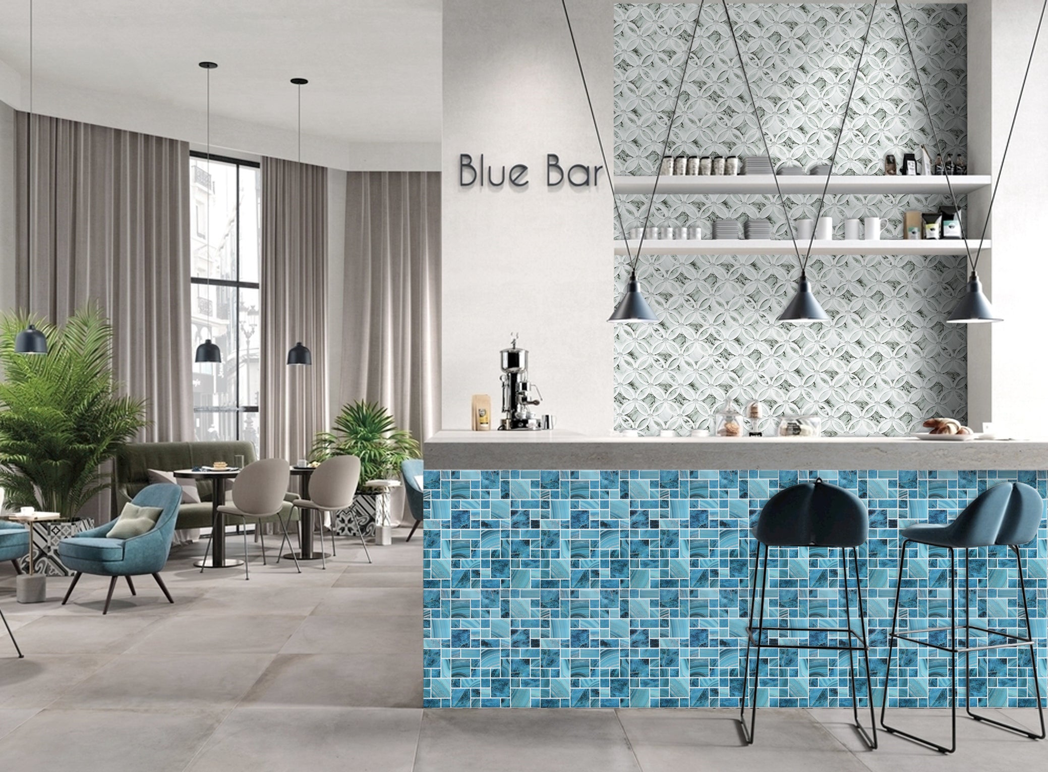3D Blue Square Peel and Stick Backsplash Wall Tile