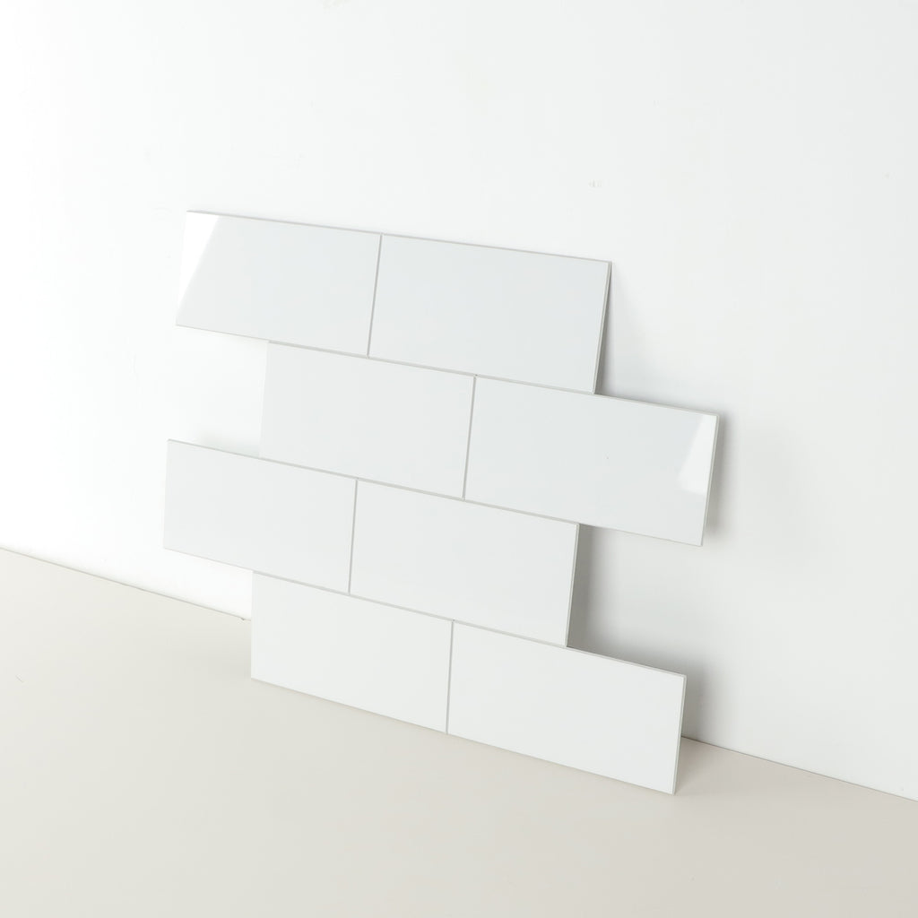 3D Glossy White Subway Peel and Stick Wall Tile