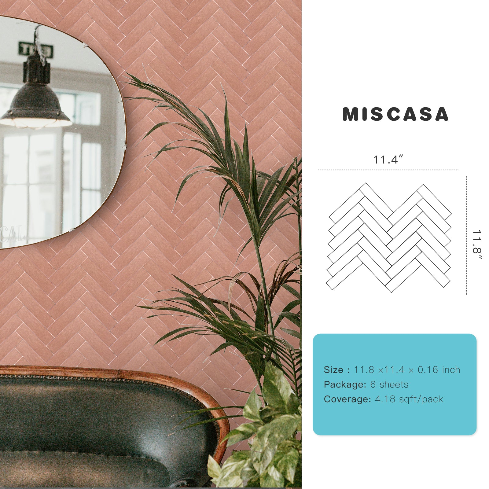 Herringbone Peel and Stick Backsplash Wall Tile