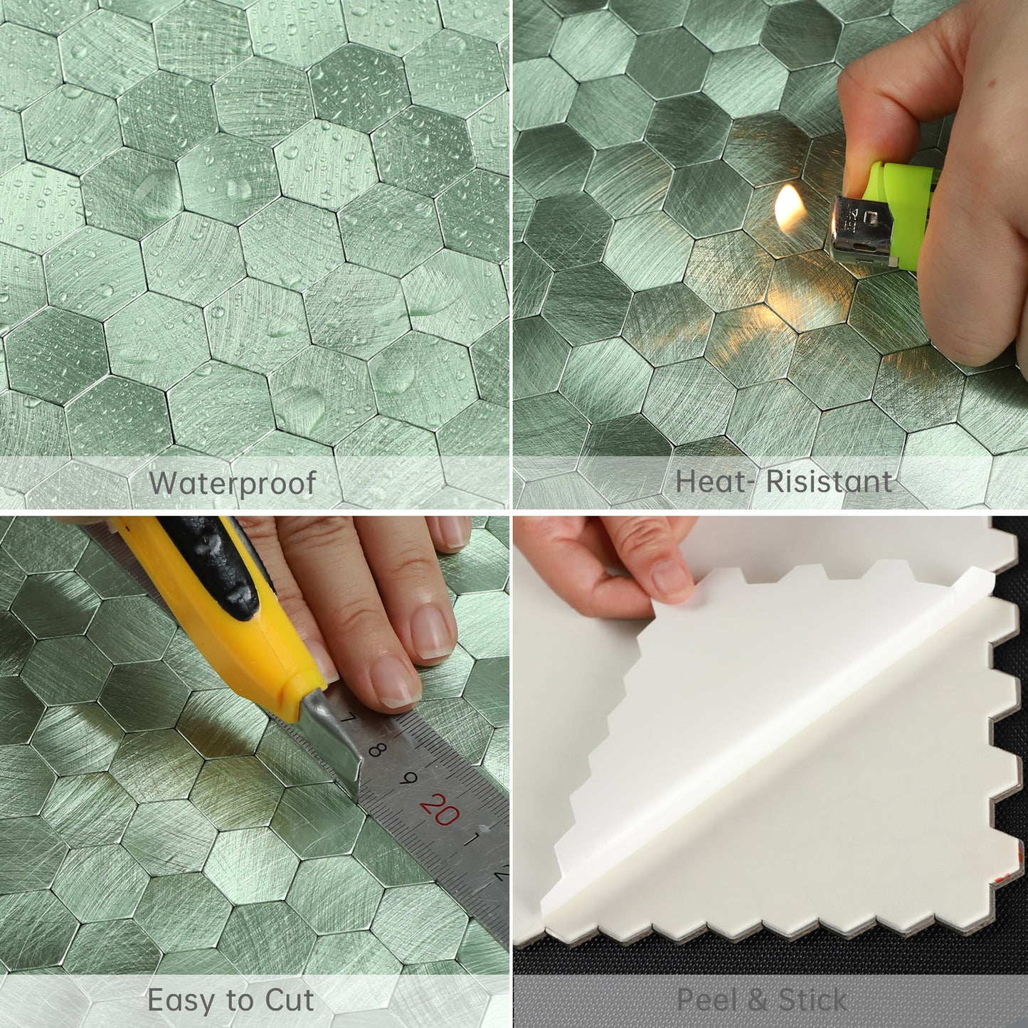 Peel and Stick Sage Green Hexagon Metal  Wall Tile – DIY Kitchen Backsplash Wall Panels
