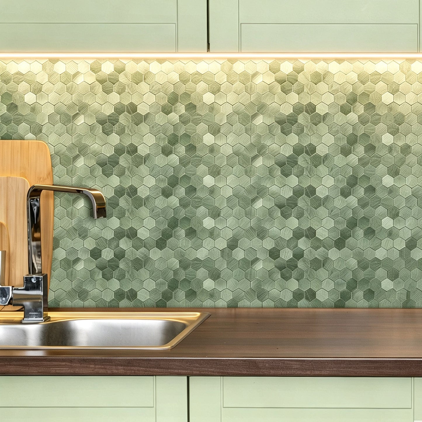 Peel and Stick Sage Green Hexagon Metal  Wall Tile – DIY Kitchen Backsplash Wall Panels