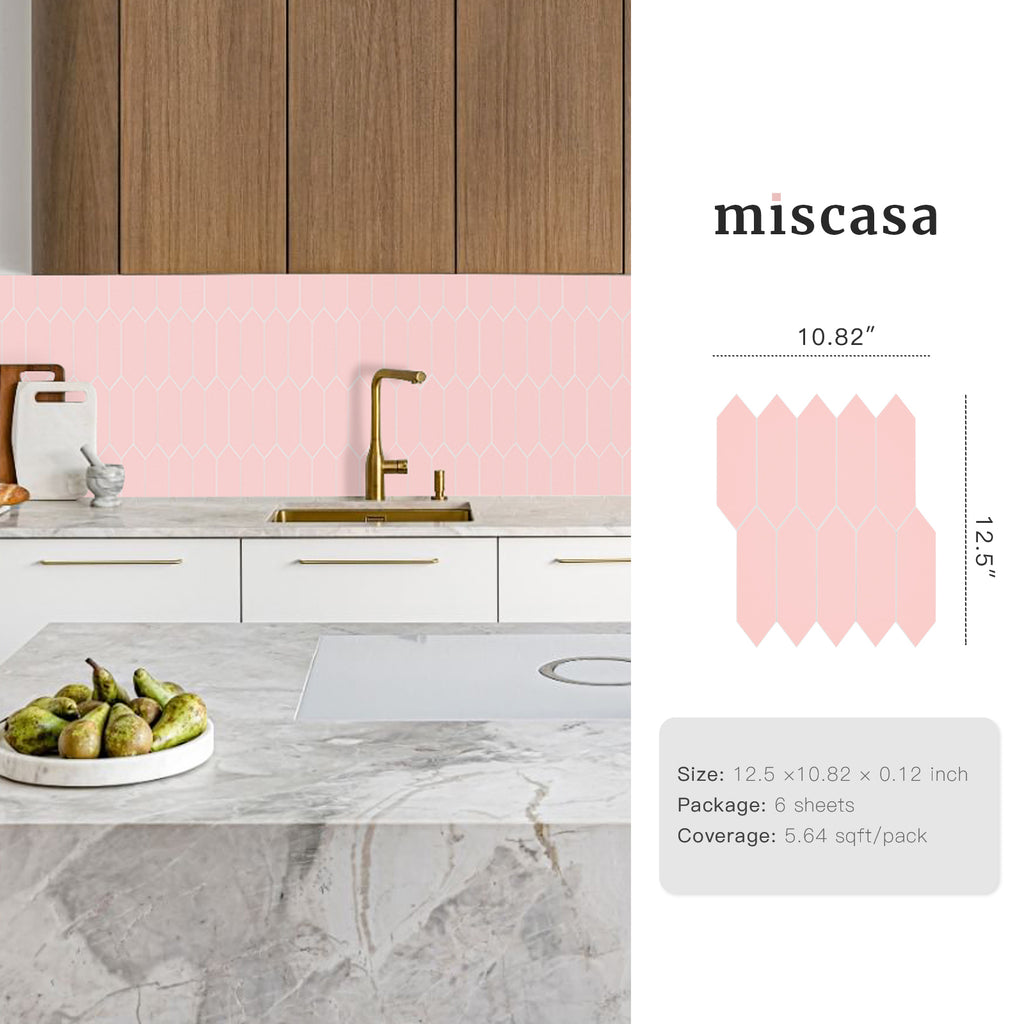 3D Pink Long Hexagon Peel and Stick Wall Tile