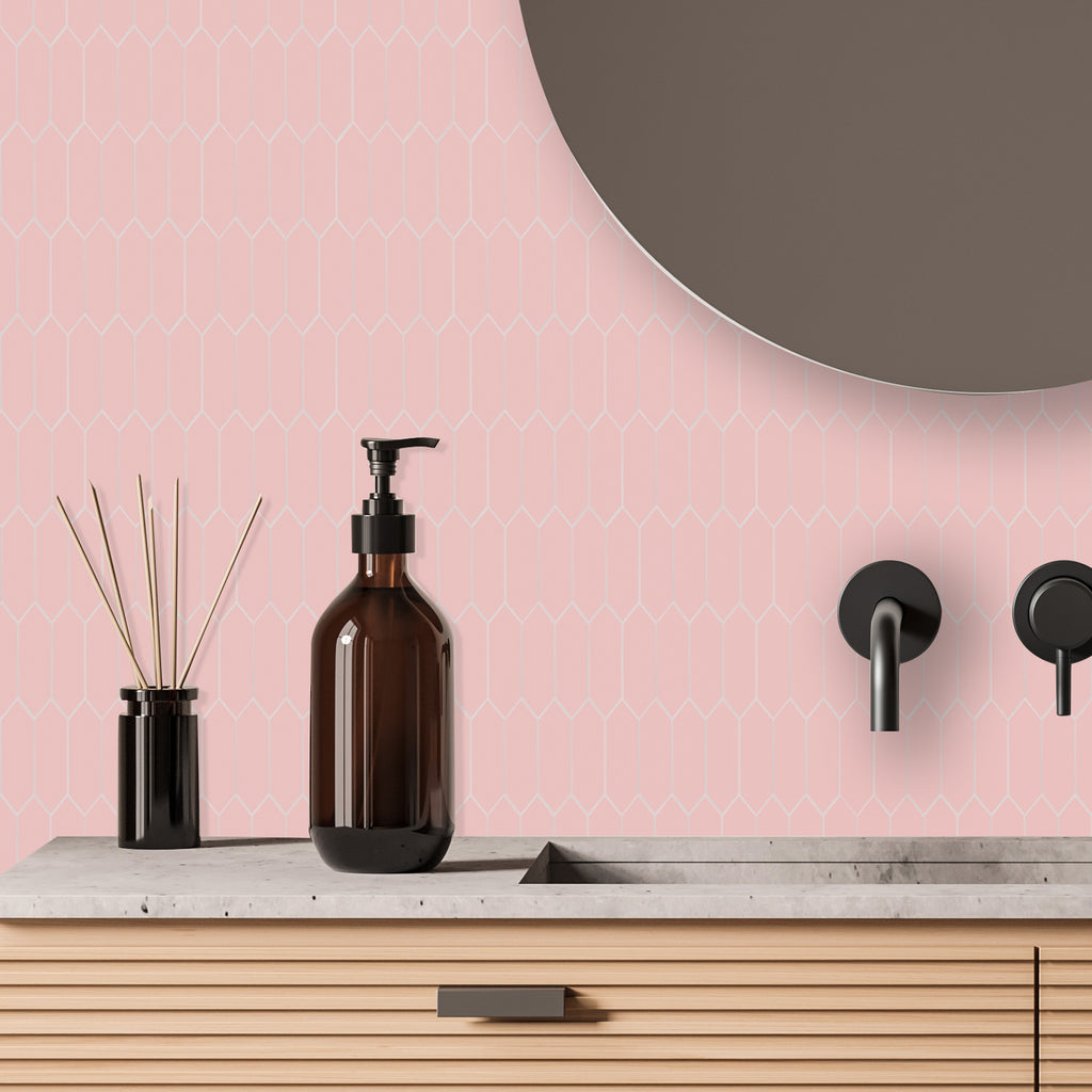 3D Pink Long Hexagon Peel and Stick Wall Tile