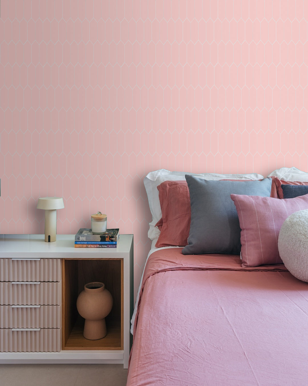3D Pink Long Hexagon Peel and Stick Wall Tile