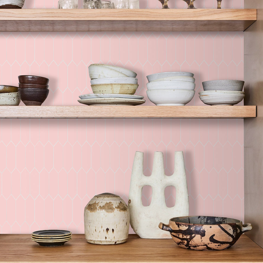 3D Pink Long Hexagon Peel and Stick Wall Tile