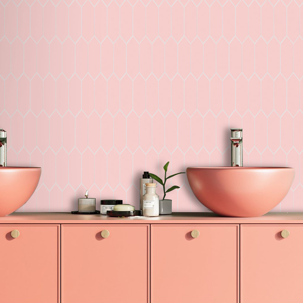 3D Pink Long Hexagon Peel and Stick Wall Tile