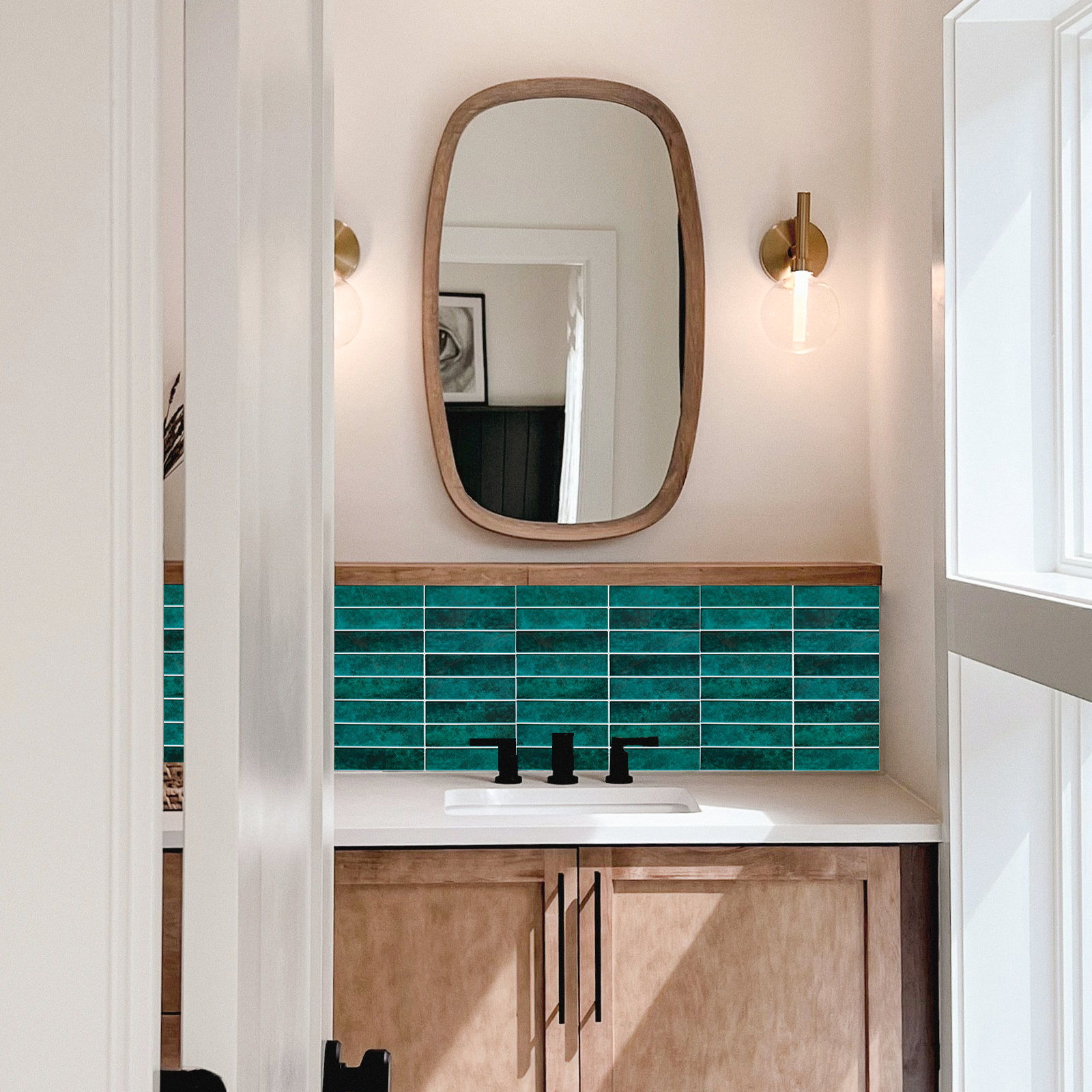 3D Green Linear Peel and Stick Backsplash Wall Tile