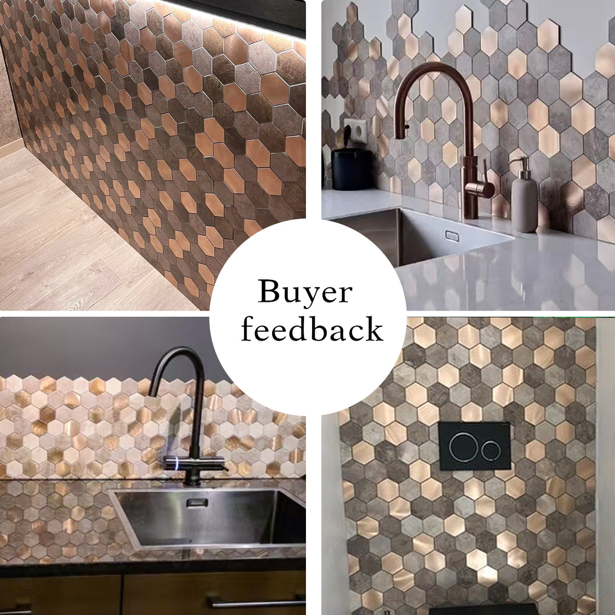 Hexagon Peel and Stick Backsplash for Kitchen Wall, 6 Sheets Brown Stone Rock Self- Adhesive Stick on Backsplash PVC Wall Tiles for Bathroom