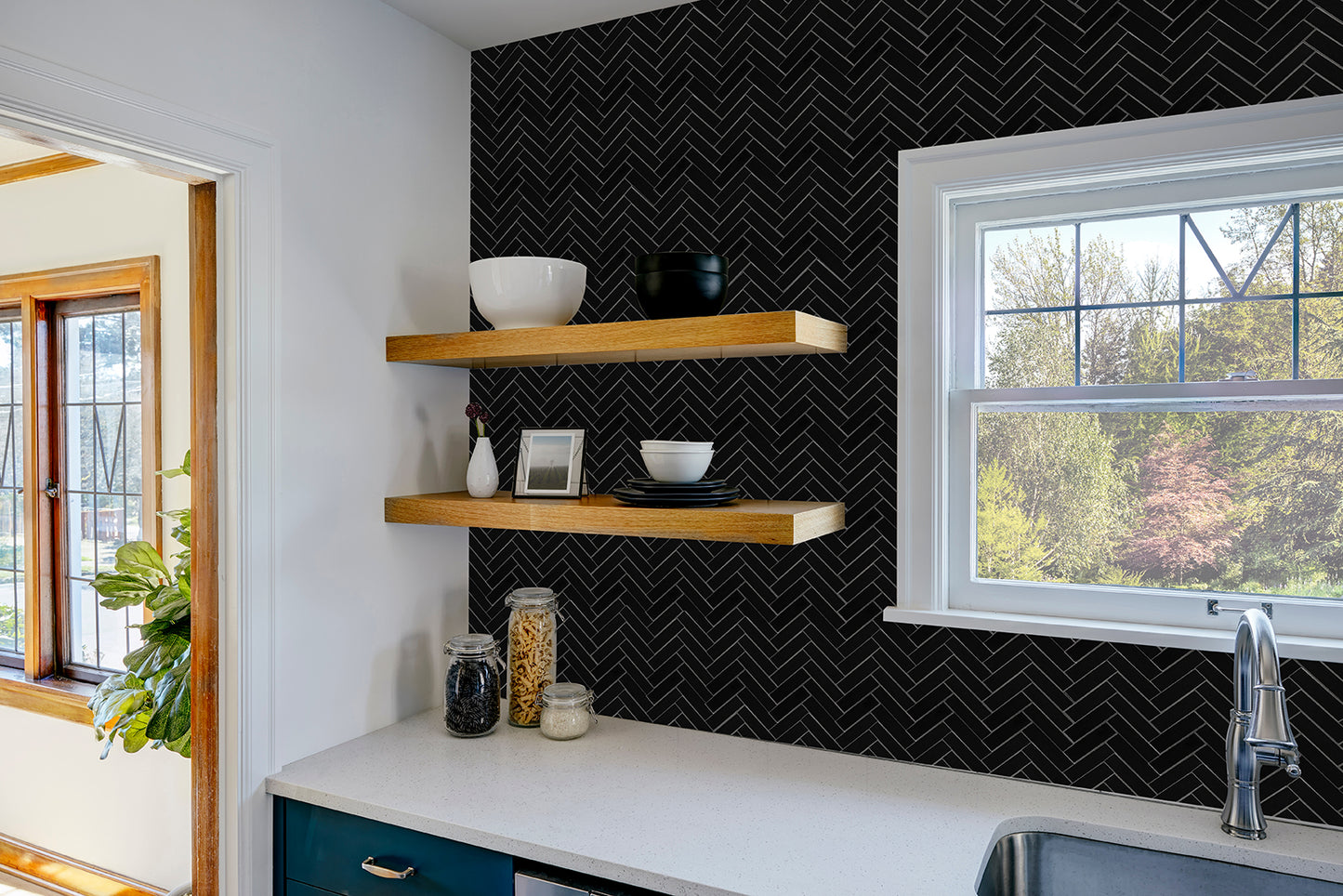 3D Herringbone Peel and Stick Backsplash Tile