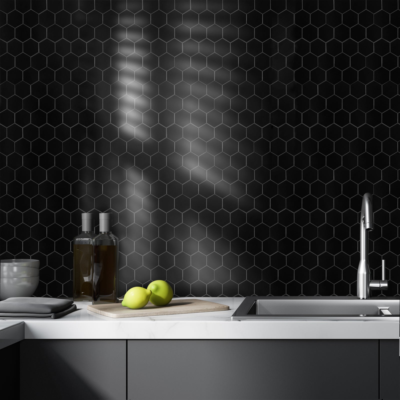 MISCASA Black Hexagon Peel and Stick Tile Backsplash-12 Sheets