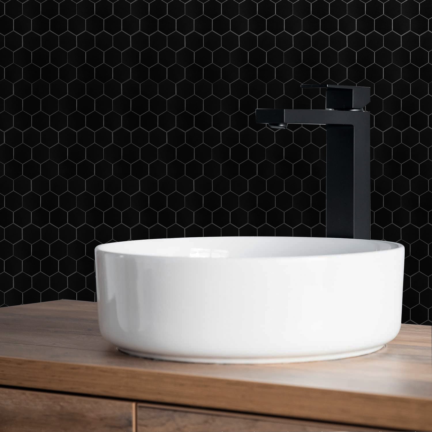 MISCASA Black Hexagon Peel and Stick Tile Backsplash-12 Sheets