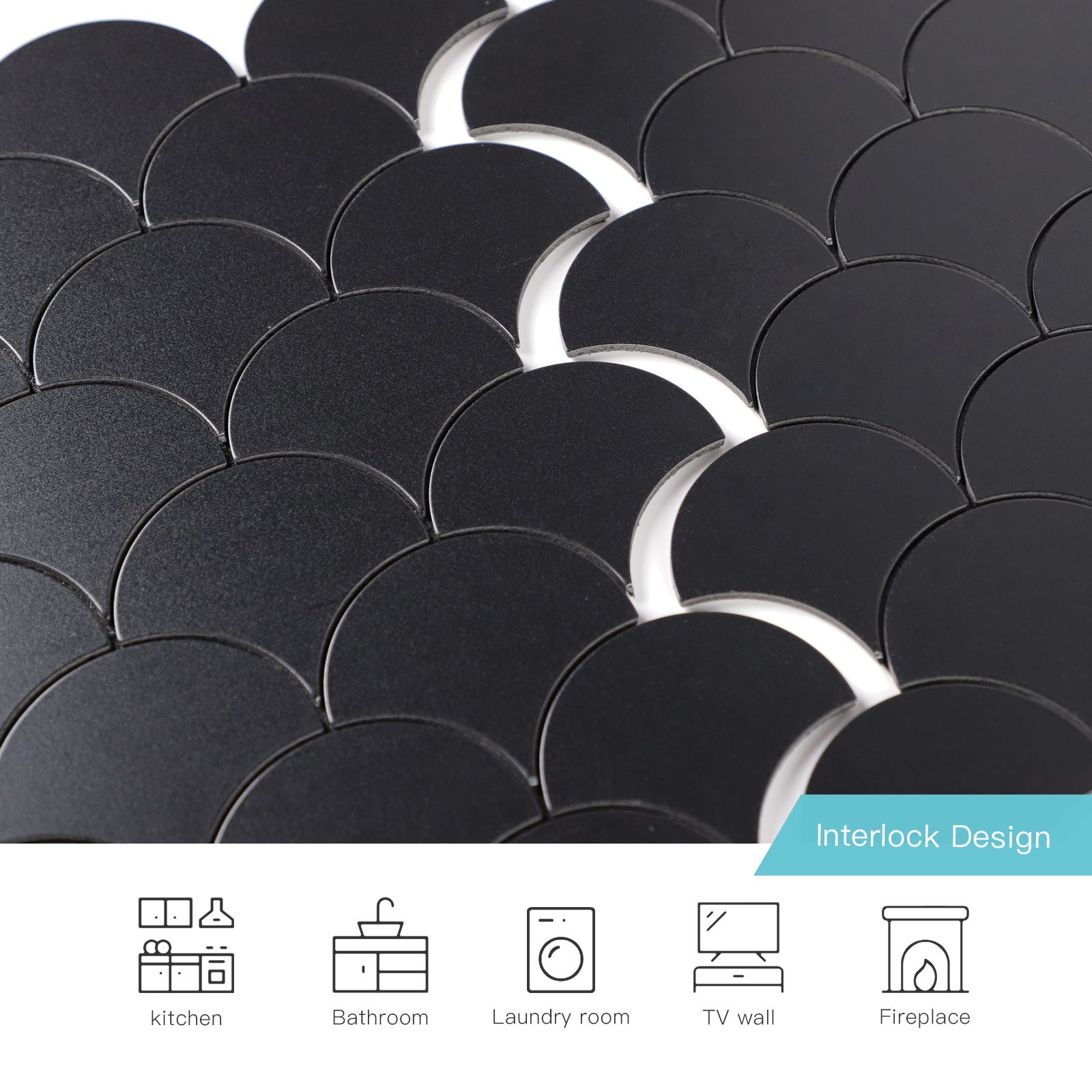 Fish Scale Black  Peel and Stick Backsplash Wall Tile