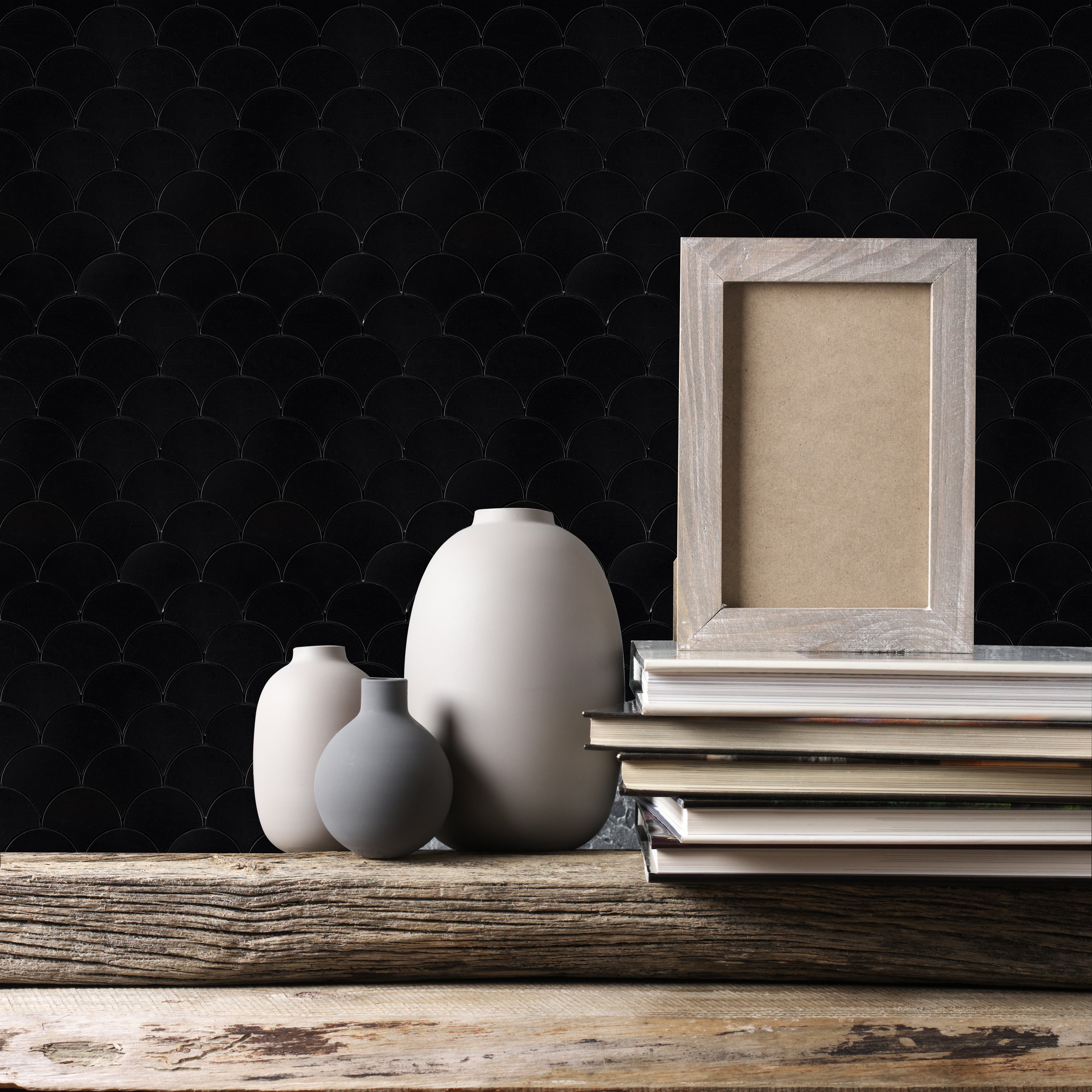 Fish Scale Black  Peel and Stick Backsplash Wall Tile
