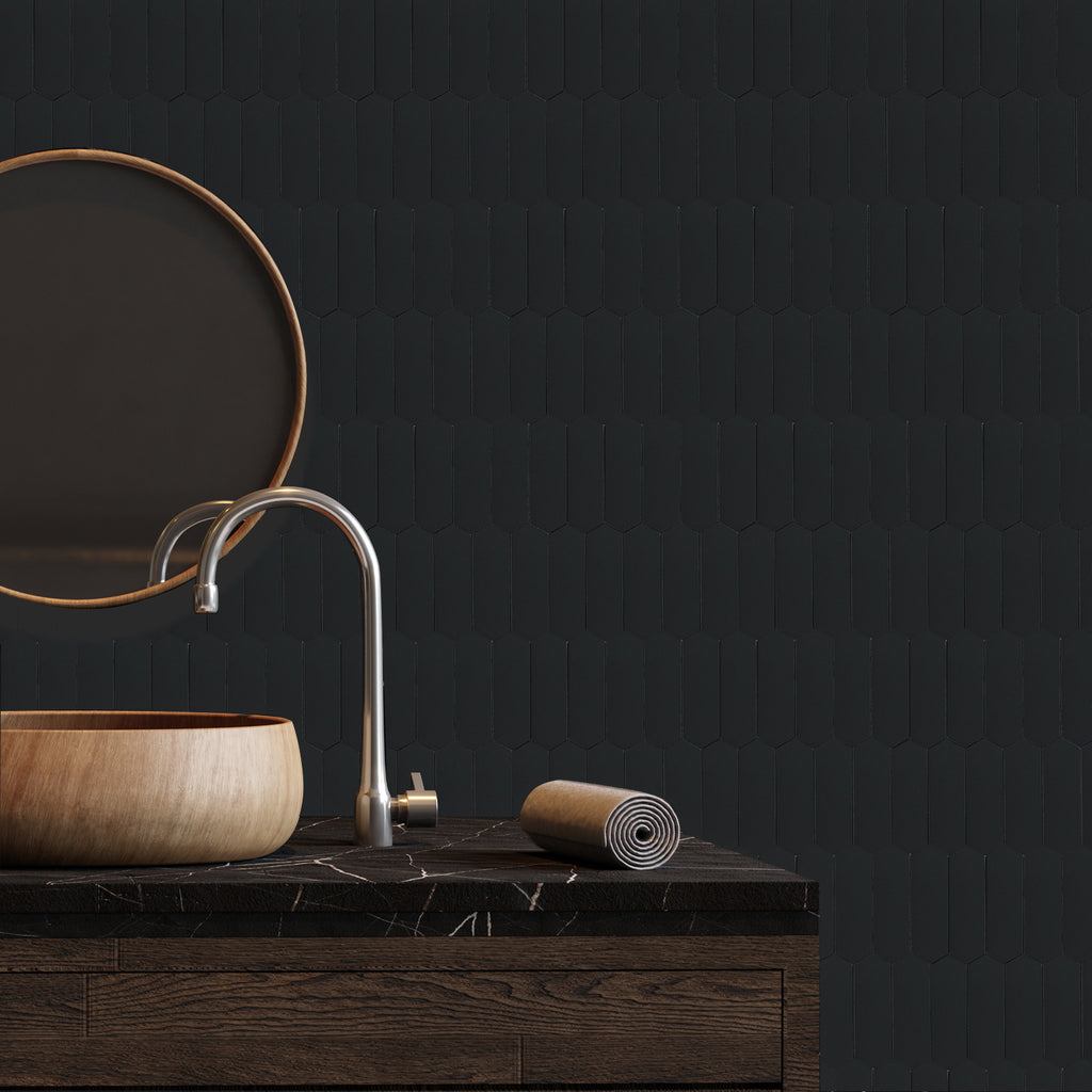 Black Long Hexagon Peel and Stick Backsplash Tile