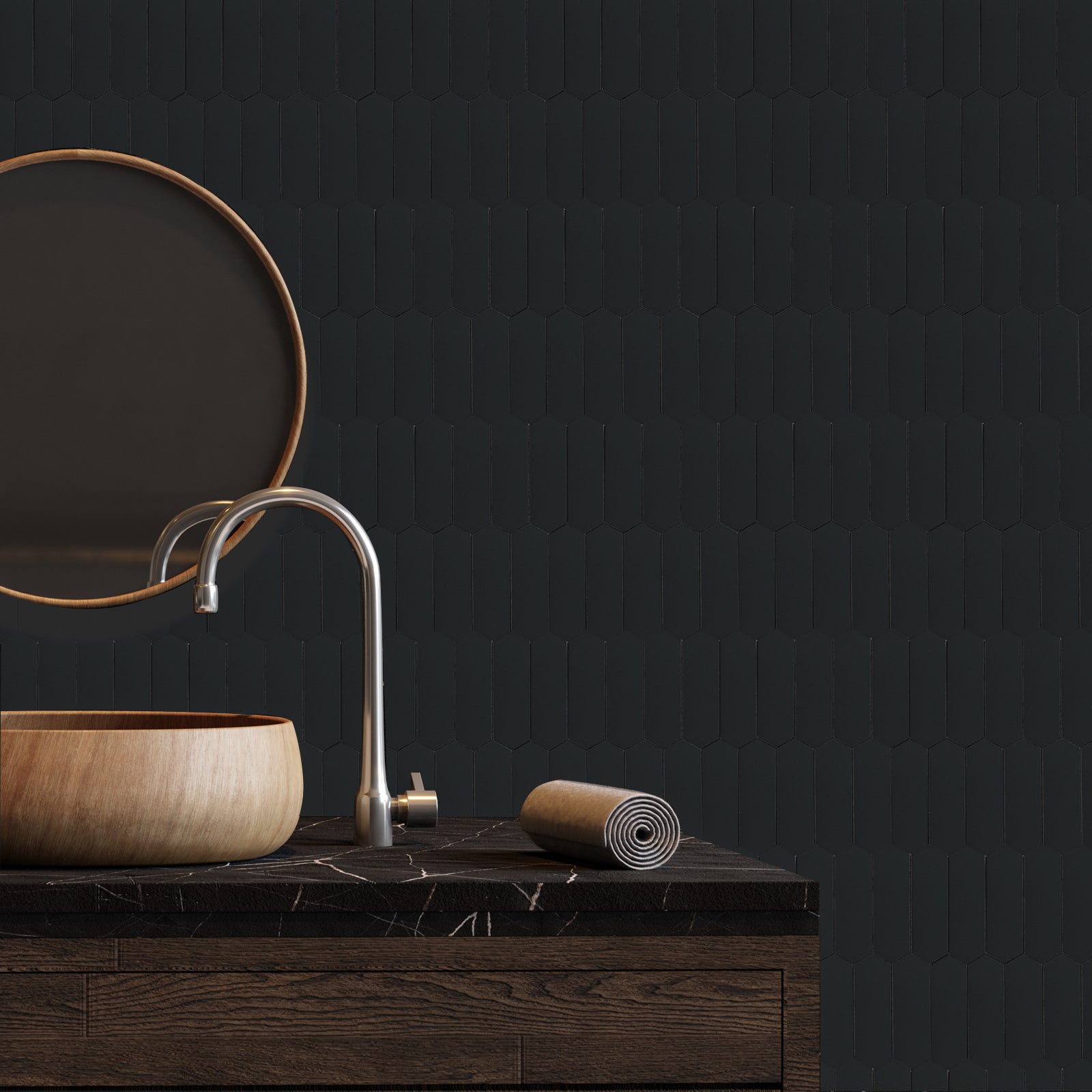 Black Long Hexagon Peel and Stick Backsplash Tile