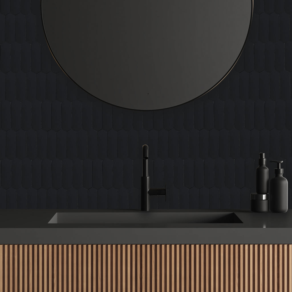 Black Long Hexagon Peel and Stick Backsplash Tile