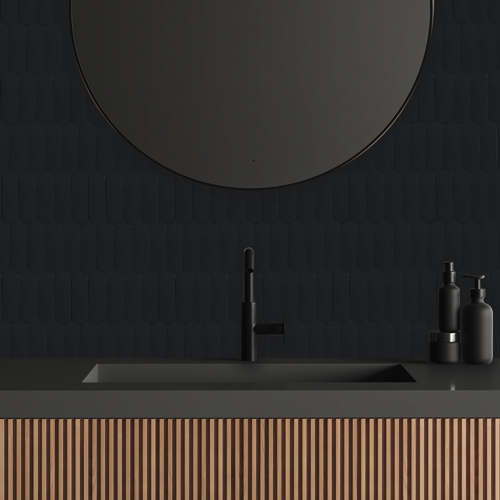 Black Long Hexagon Peel and Stick Backsplash Tile