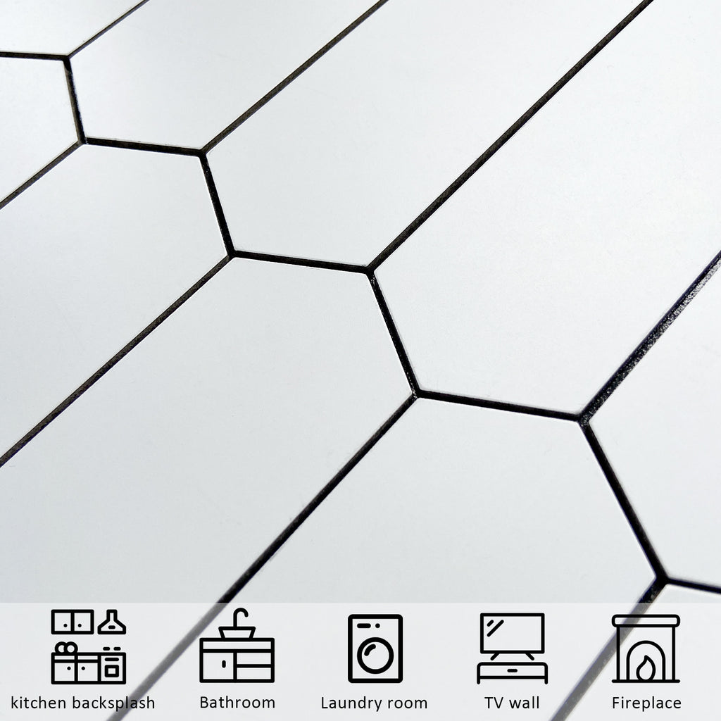 Black Long Hexagon Peel and Stick Backsplash Tile