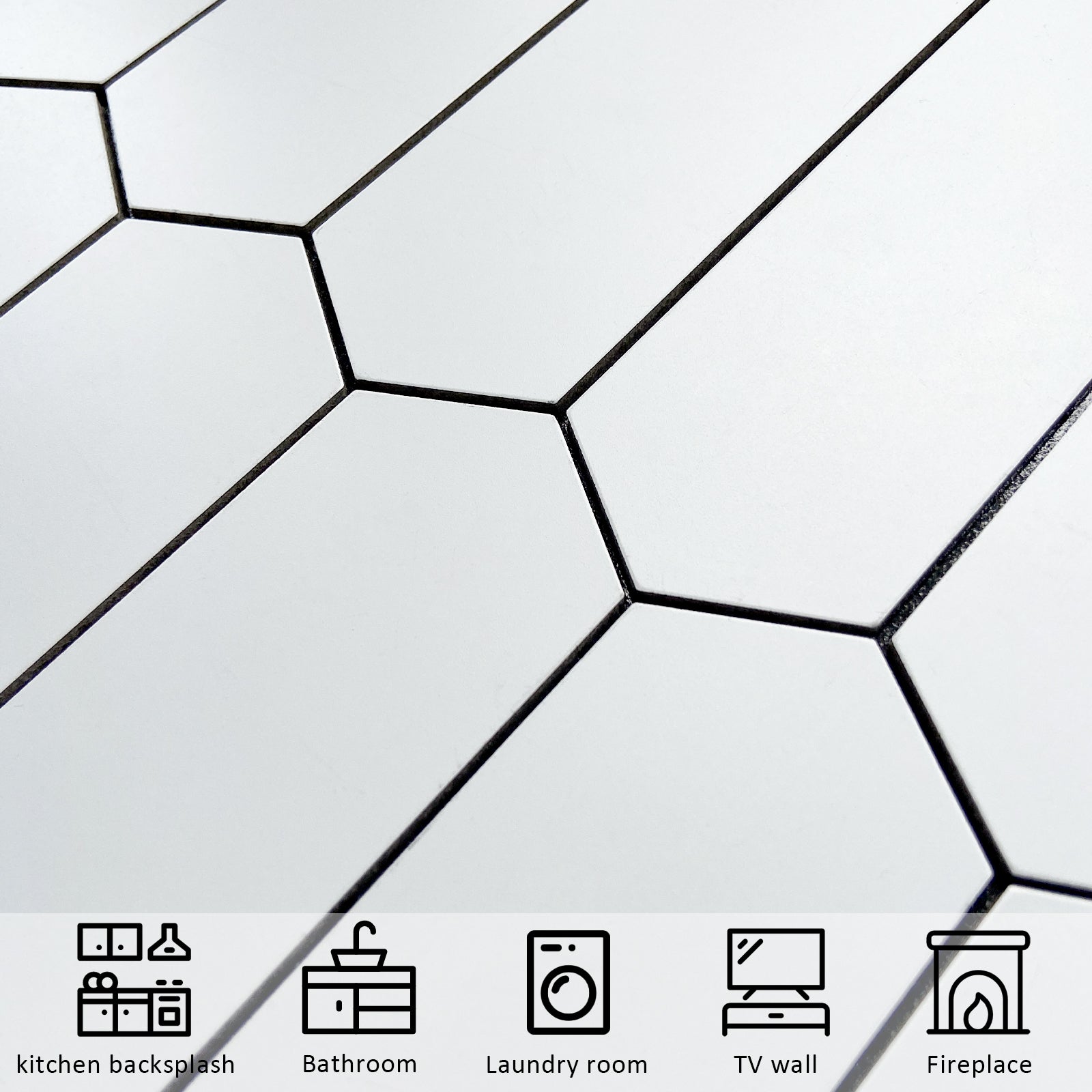 Black Long Hexagon Peel and Stick Backsplash Tile