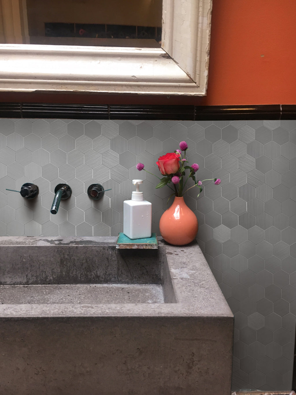 Silver Hexagon Peel and Stick Backsplash Tile